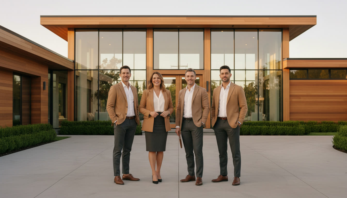 The Realtor Toolkit team in front of a luxury property